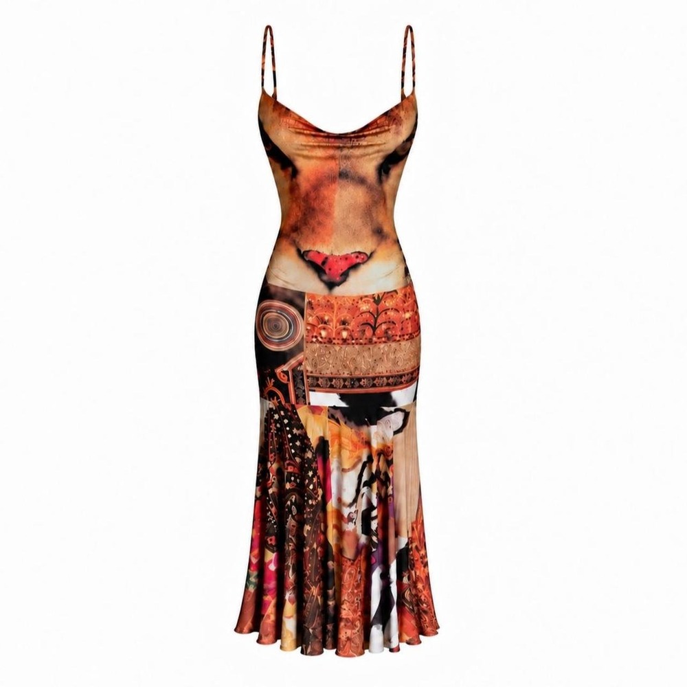 Cavalli Vintage Lion Dress w/ Cowl Neck RARE
